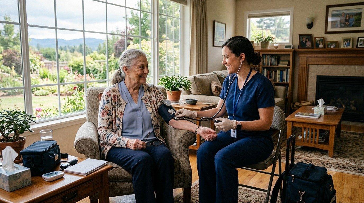 Caregiver supporting a senior at home