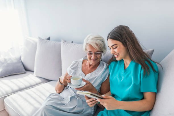 Caregiver helping with home care support